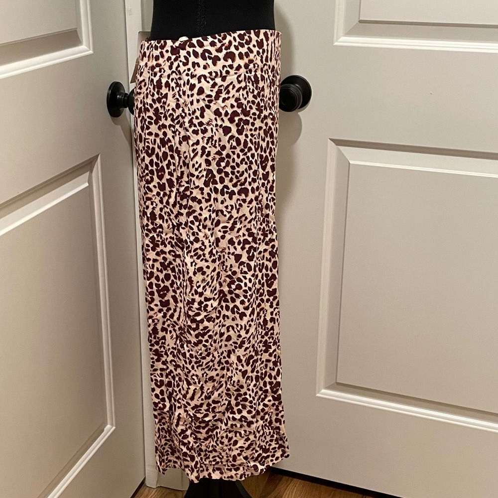 NWT Cotton Candy LA Kali Leopard Print Midi Skirt Pink Large Slit - Picture 3 of 8